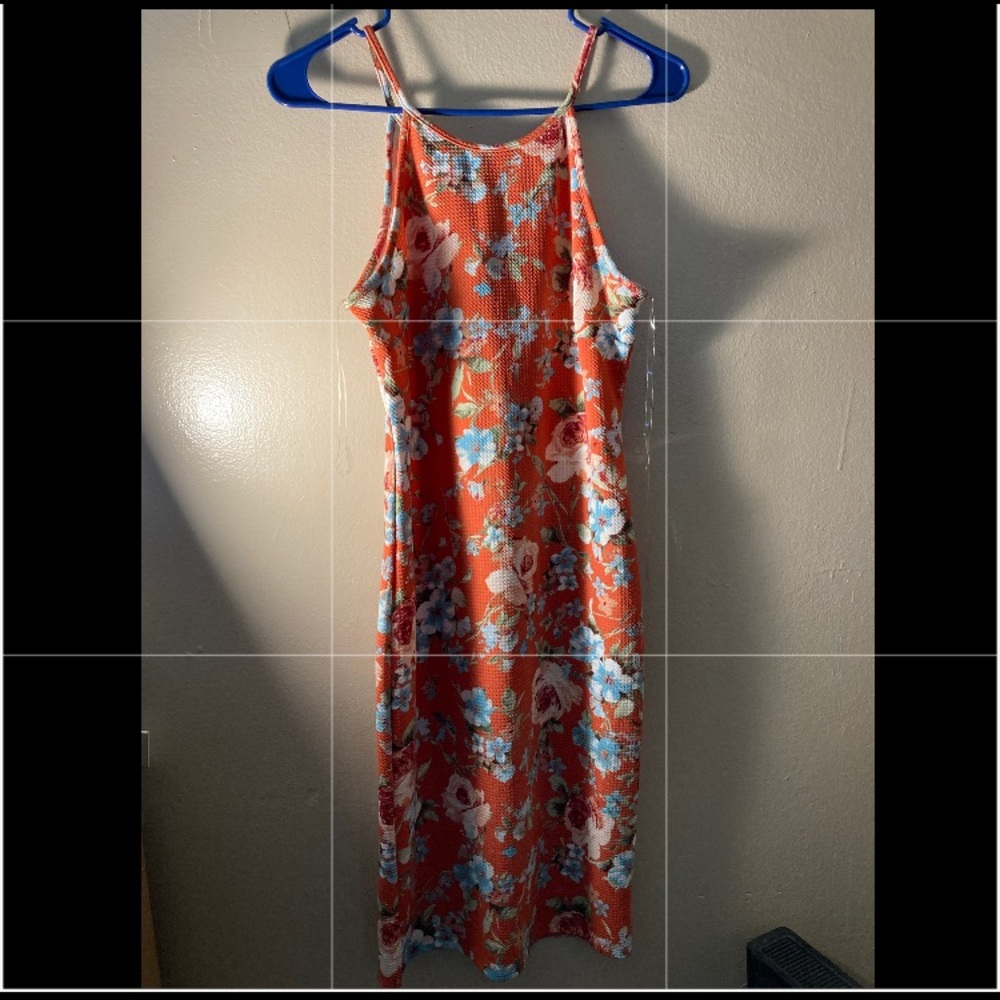 Spaghetti strap orange flower dress
